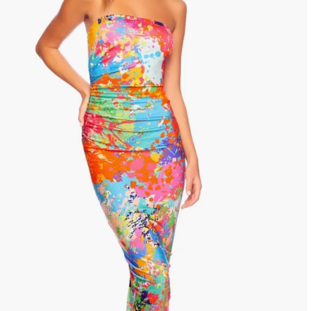 Splatter Print Midi Tube Dress